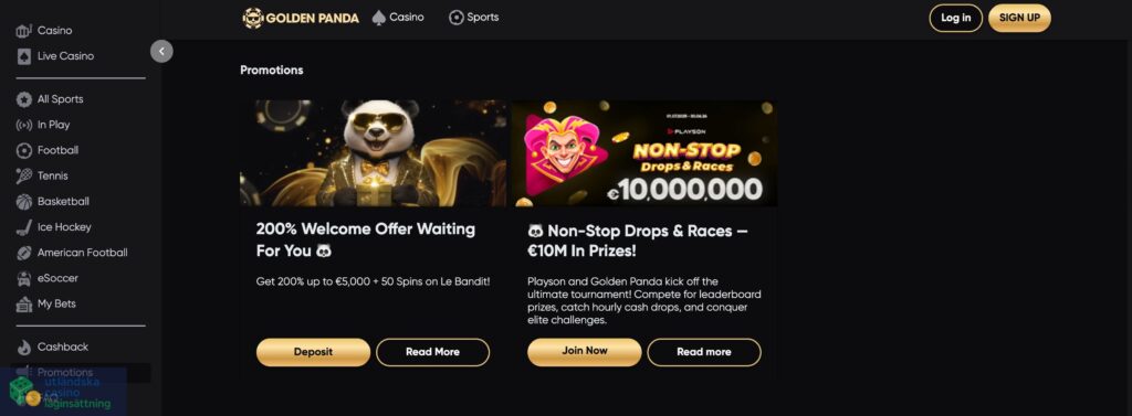 Bonusar & kampanjer hos Golden Panda Casino