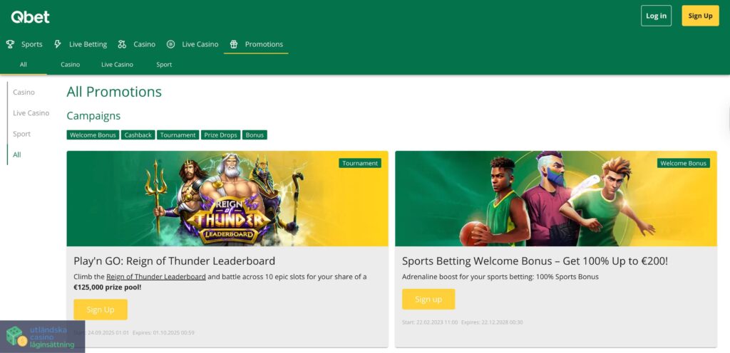 Bonusar & kampanjer hos QBet Casino